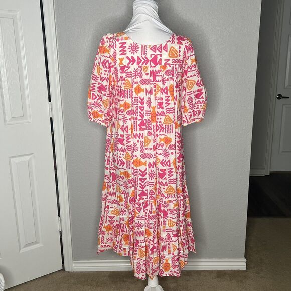 Vtg Two Potato Size Laguna Beach XS Hawaiian Tiered Midi House Dress Pockets - Picture 3 of 6